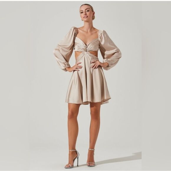 ASTR The Label Cut-out Satin Mini Dress Size XS In Champagne - Picture 13 of 13